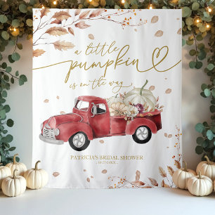 Een Kleine Pompoen Herfst Truck Baby Shower Achter Wandkleed