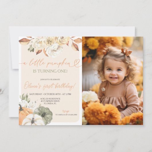 Een kleine pompoen herfstverjaardag foto kaart (Voorkant)