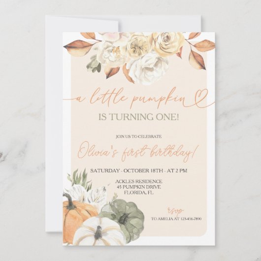 Een kleine pompoen herfstverjaardag kaart (Voorkant)