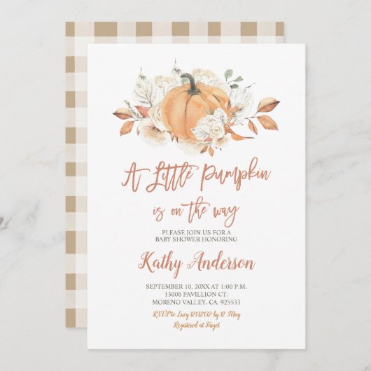 Een kleine pompoen is een weg naar het Baby shower Kaart (Voorkant / Achterkant)