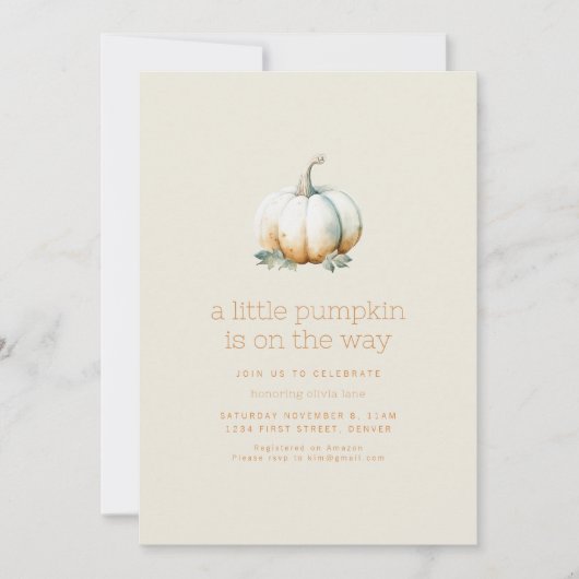 Een kleine pompoen is onderweg Baby shower Kaart (Voorkant)