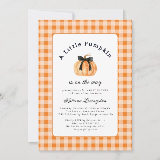 Een kleine pompoen is onderweg Baby shower Kaart (Voorkant)