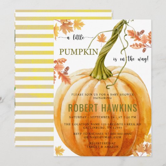 Een kleine pompoen is onderweg Baby shower Kaart (Voorkant / Achterkant)