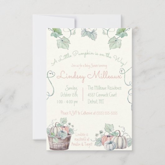 Een kleine pompoen is onderweg. Baby Shower Kaart (Voorkant)