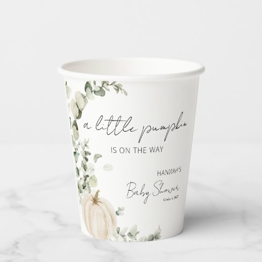 Een kleine pompoen is onderweg Baby shower Papieren Bekers (Achterkant)