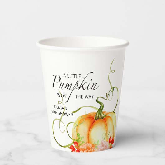 Een kleine pompoen is onderweg Baby shower Papieren Bekers (Achterkant)