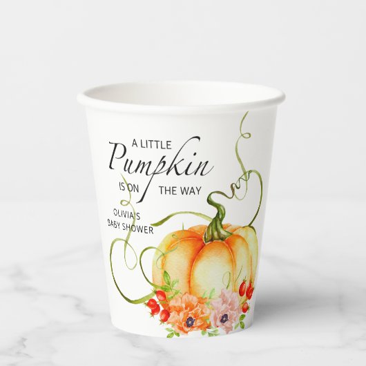 Een kleine pompoen is onderweg Baby shower Papieren Bekers (Voorkant)
