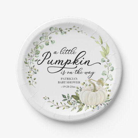 Een kleine pompoen is onderweg Baby shower Papieren Bordje (Voorkant)
