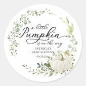 Een kleine pompoen is onderweg Baby shower Ronde Sticker (Voorkant)