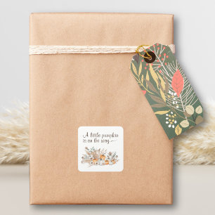 Een kleine pompoen is onderweg Baby shower Vierkante Sticker