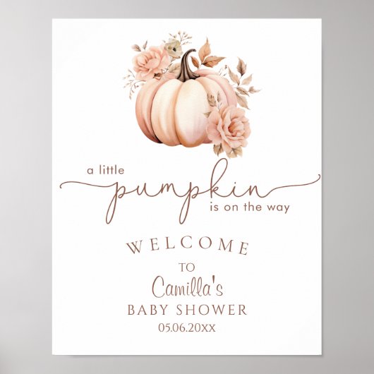 Een kleine pompoen is onderweg Baby shower welkom Poster (Voorkant)