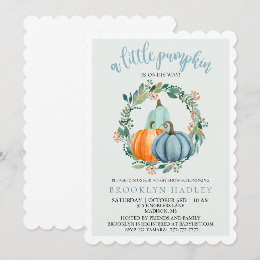 Een kleine pompoen is onderweg doucheuitnodiging kaart (Voorkant / Achterkant)