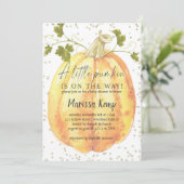Een kleine pompoen is onderweg, herfst baby shower kaart (Staand voorkant)