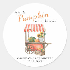 Een kleine pompoen is onderweg naar Baby shower Ronde Sticker