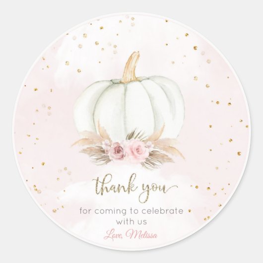 Een kleine pompoen is onderweg naar baby shower ronde sticker (Voorkant)