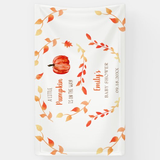 Een kleine pompoen is onderweg naar de Baby shower Spandoek (Verticaal)