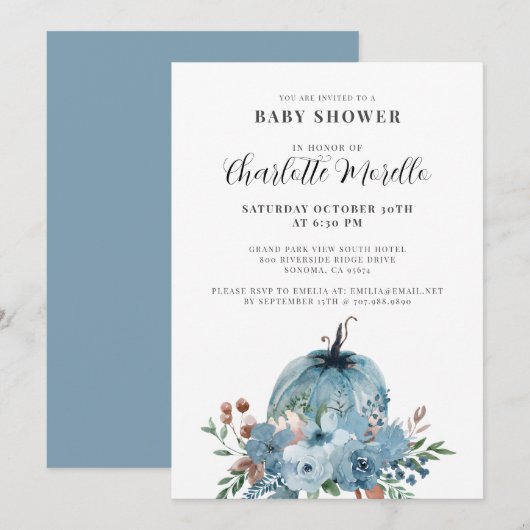 Een kleine pompoen is onderweg naar de blauwe herf kaart (Voorkant / Achterkant)