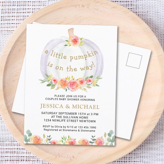 Een kleine pompoen is onderweg naar het Baby showe Uitnodiging Briefkaart