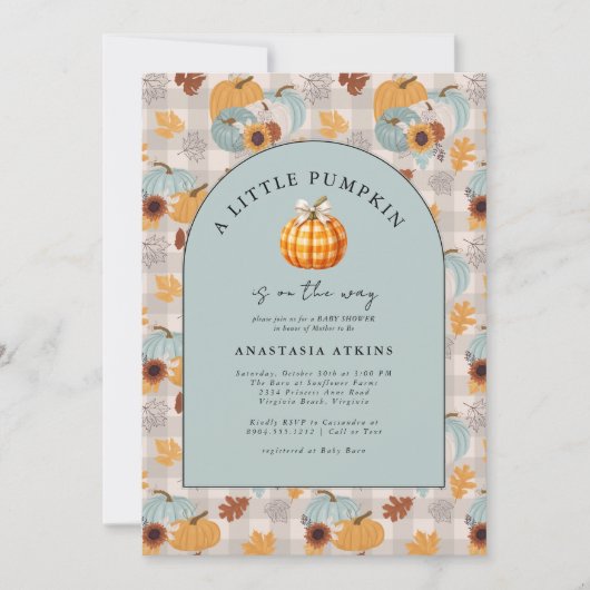 Een kleine pompoen is onderweg naar het Herfst Bab Kaart (Voorkant)