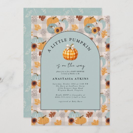 Een kleine pompoen is onderweg naar het Herfst Bab Kaart (Voorkant / Achterkant)