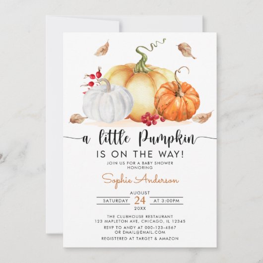 Een kleine pompoen is onderweg naar het Herfst Bab Kaart (Voorkant)