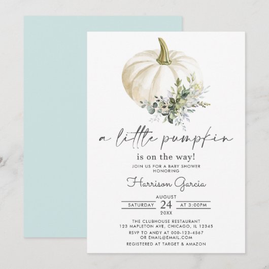 Een kleine pompoen is onderweg naar het Herfst Bab Kaart (Voorkant / Achterkant)