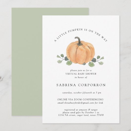 Een kleine pompoen is onderweg naar virtuele water kaart (Voorkant / Achterkant)