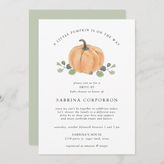 Een kleine pompoen is onderweg op weg naar waterve kaart (Voorkant / Achterkant)