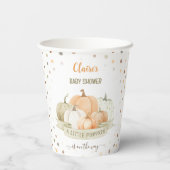 Een kleine pompoen is onderweg, padvinder Baby sho Papieren Bekers (Achterkant)