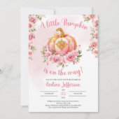 Een kleine pompoen is onderweg roze en goud kaart (Voorkant)