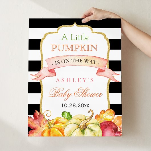Een kleine pompoen is onderweg | Teken Baby shower Poster