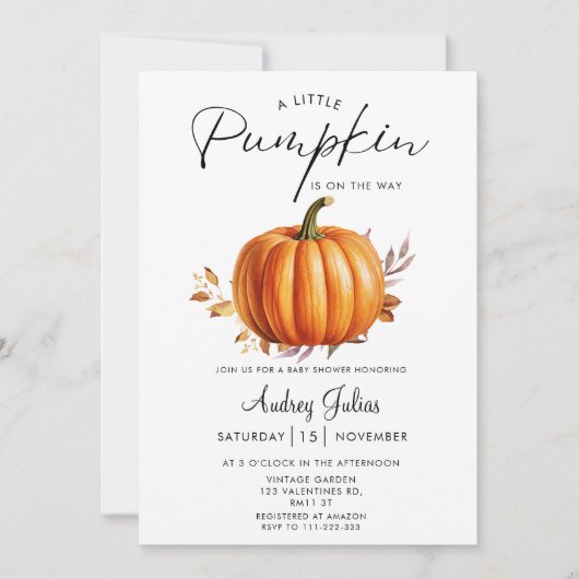 Een kleine pompoen is op de weg Herfst Baby shower Kaart (Voorkant)