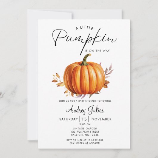 Een kleine pompoen is op de weg Herfst Baby shower Kaart (Voorkant)