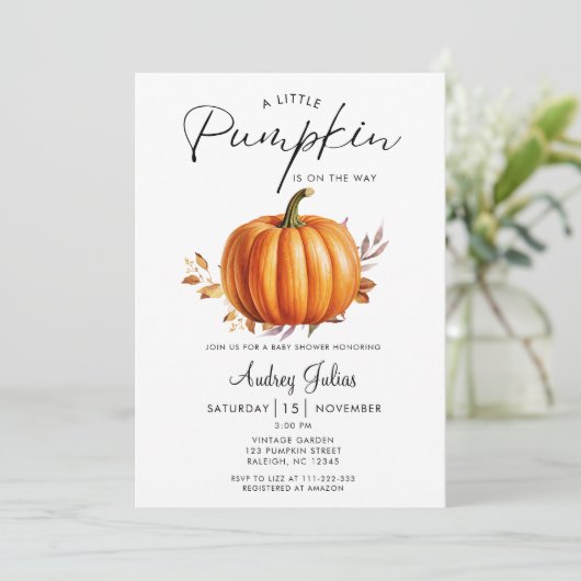 Een kleine pompoen is op de weg Herfst Baby shower Kaart (Staand voorkant)