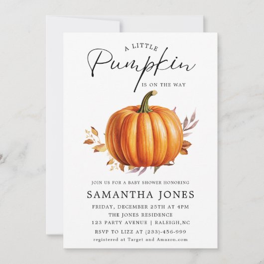 Een kleine pompoen is op de weg Herfst Baby shower Kaart (Voorkant)