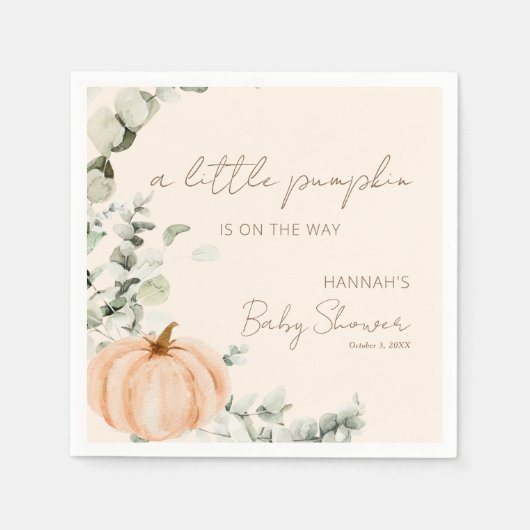 Een kleine pompoen is op de Weg Oranje Baby shower Servet (Voorkant)