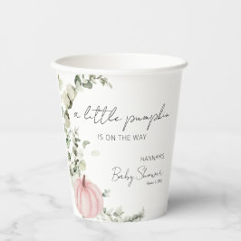 Een kleine pompoen is op de weg roze Baby shower Papieren Bekers