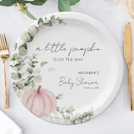Een kleine pompoen is op de weg roze Baby shower Papieren Bordje