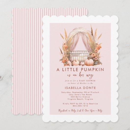 Een kleine pompoen is op weg meisje Baby shower Kaart (Voorkant / Achterkant)