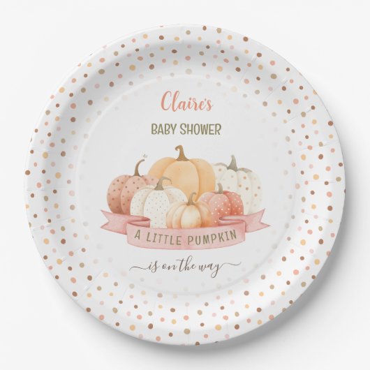 Een kleine pompoen is op weg meisje Baby shower Papieren Bordje (Voorkant)