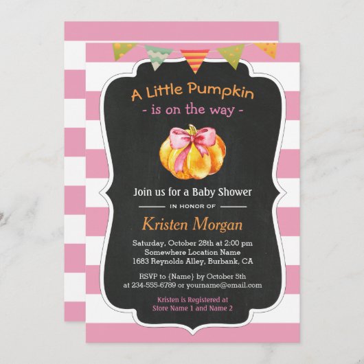 Een kleine pompoen is op weg naar een meisje Baby  Kaart (Voorkant / Achterkant)