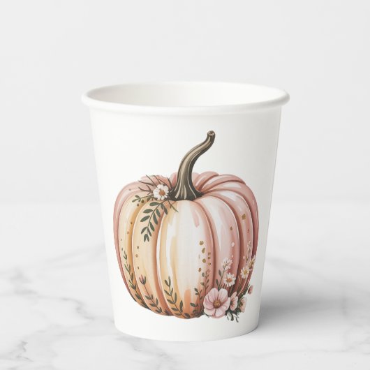 Een kleine pompoen is op weg naar het Baby shower Papieren Bekers (Achterkant)