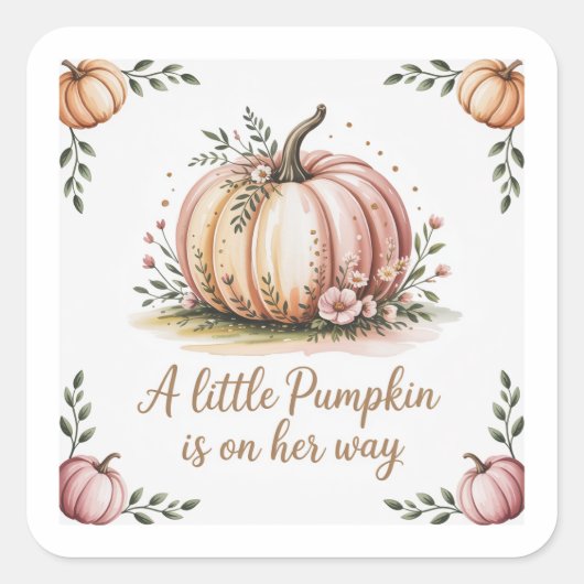 Een kleine pompoen is op weg naar het Baby shower Vierkante Sticker (Voorkant)