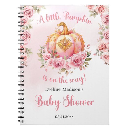 Een kleine pompoen is op weg roze en gouden meisje notitieboek (Voorkant)