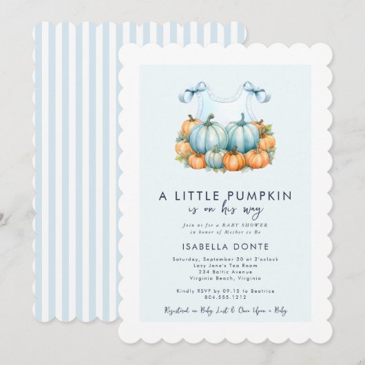 Een kleine pompoen is op zijn weg jongen Baby show Kaart (Voorkant / Achterkant)