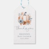 Een kleine pompoen jongen Herfst Baby shower dank Cadeaulabel (Voorkant)