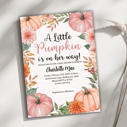 Een kleine pompoen meisje Herfst Floral Baby showe Kaart