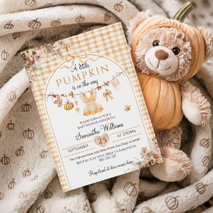 Een kleine pompoen meisje moderne Herfst Baby show Kaart