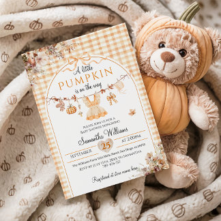 Een kleine pompoen meisje moderne Herfst Baby show Kaart