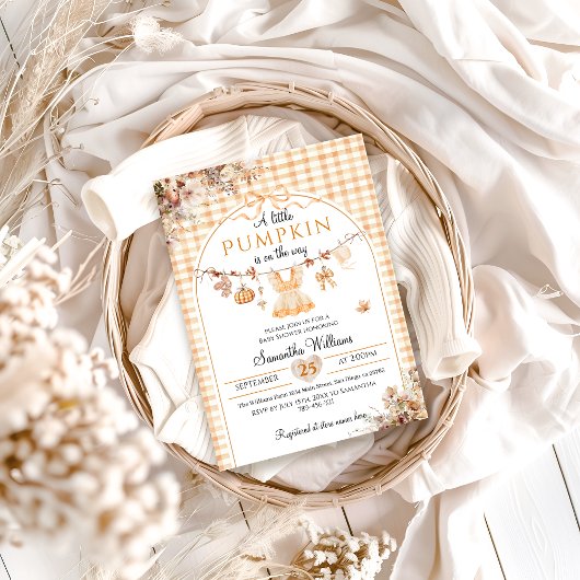 Een kleine pompoen meisje moderne Herfst Baby show Kaart